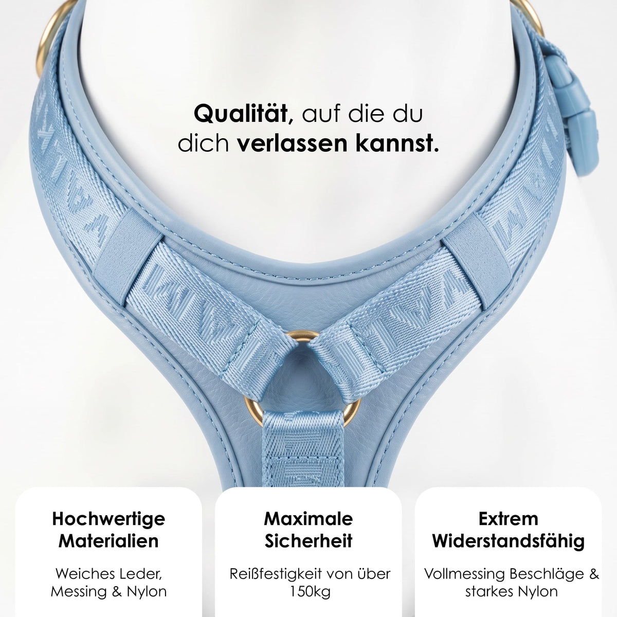William Walker Hochwertiges Leder Y-Hundegeschirr Plain Sky (hellblau) / XS