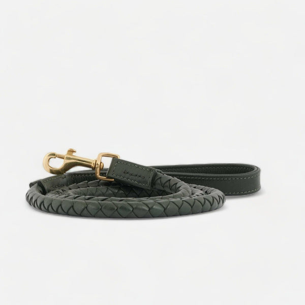 Laisse pour chien en cuir haut de gamme Twisted Dark Moss (vert forêt)